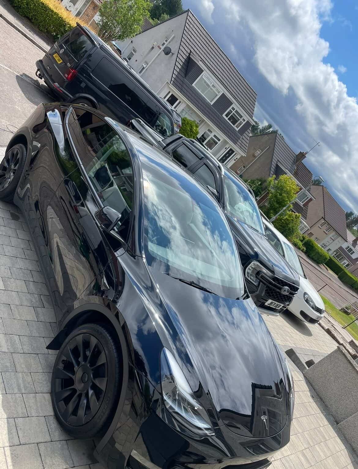 Black Tesla Model Y after exterior detail in Glasgow